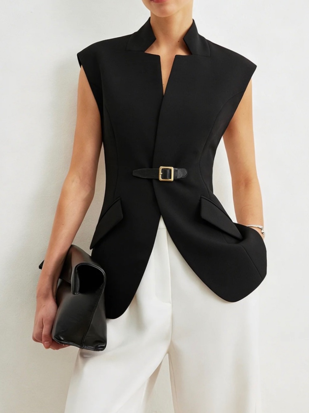 Commense Notch Lapel Buckle Detail Blazer Vest size XL